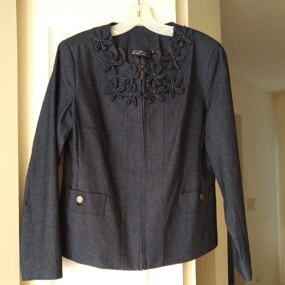 NWT Dark Wash Jean Jacket w/Flower Appliques